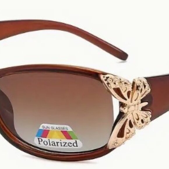 Y2K-inspired Brown Polarized Butterfly Sunglasses Vintage Wrap Around Sunshades - Picture 3 of 8